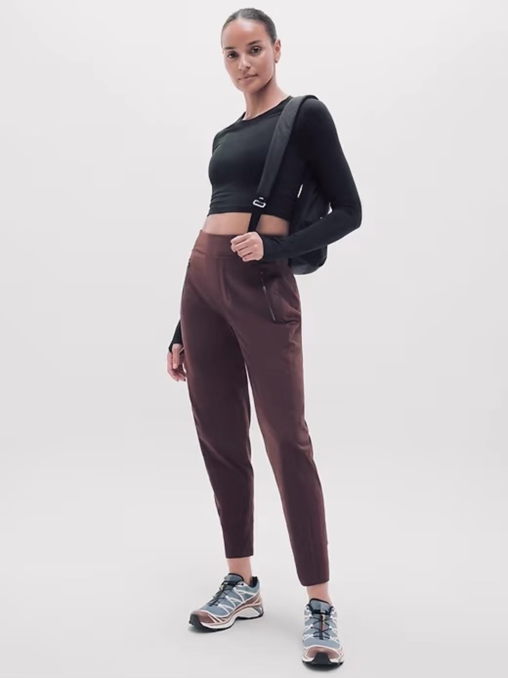 Athleta Trekkie North High Rise Joggers Hiking Pants Long 10T 10 Tall Brown